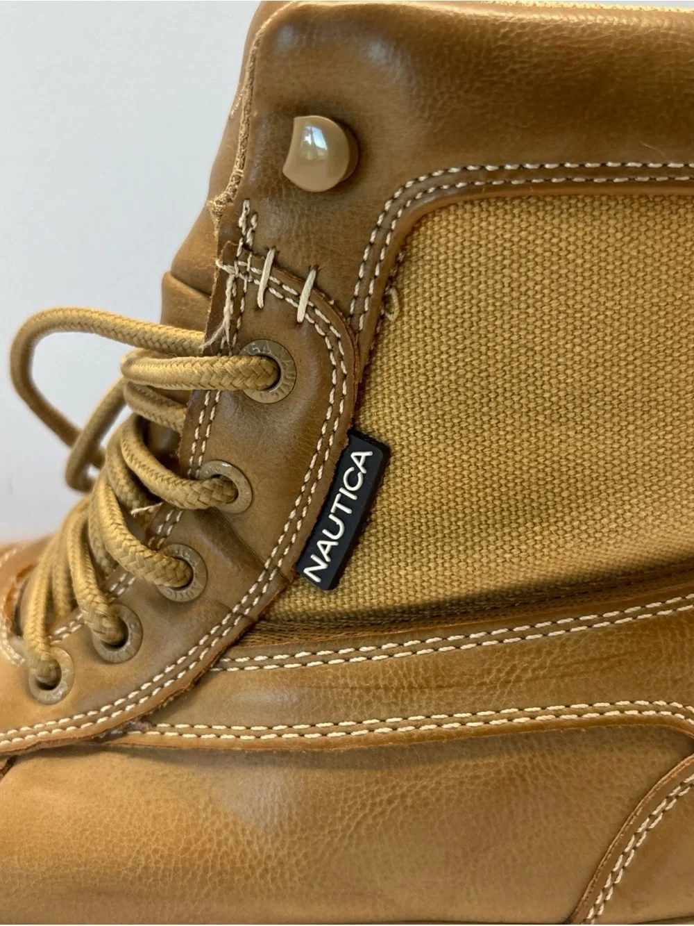 Nautica Men’s Tan Lace-Up Canvas & Leather High-Top Boots size 8